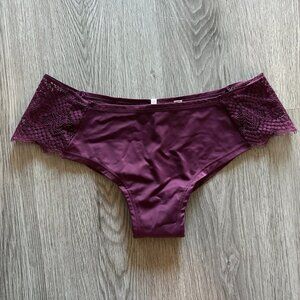2016 PINK Victoria's Secret Eyelash Lace Cheekster Panties Underwear Red Maroon